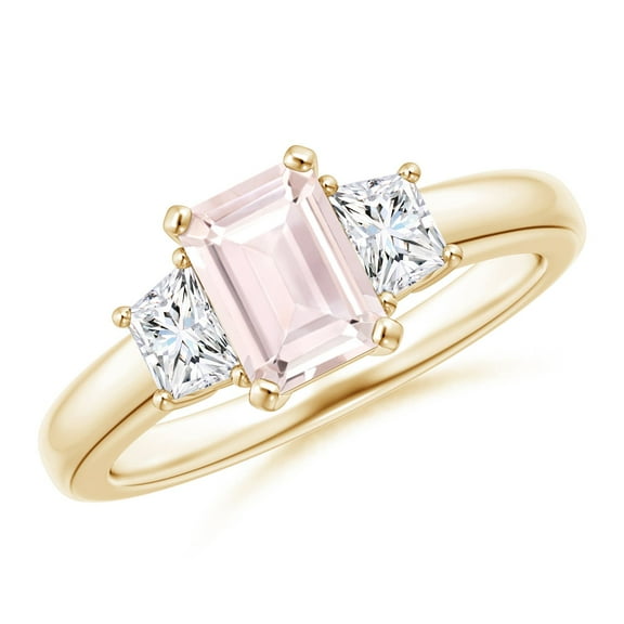 ANGARA Natural Morganite and Diamond Three Stone Ring in 14K Yellow Gold for Women | Birthday, Anniversary, Jewelry Gift for Women | Natural Morganite Ring