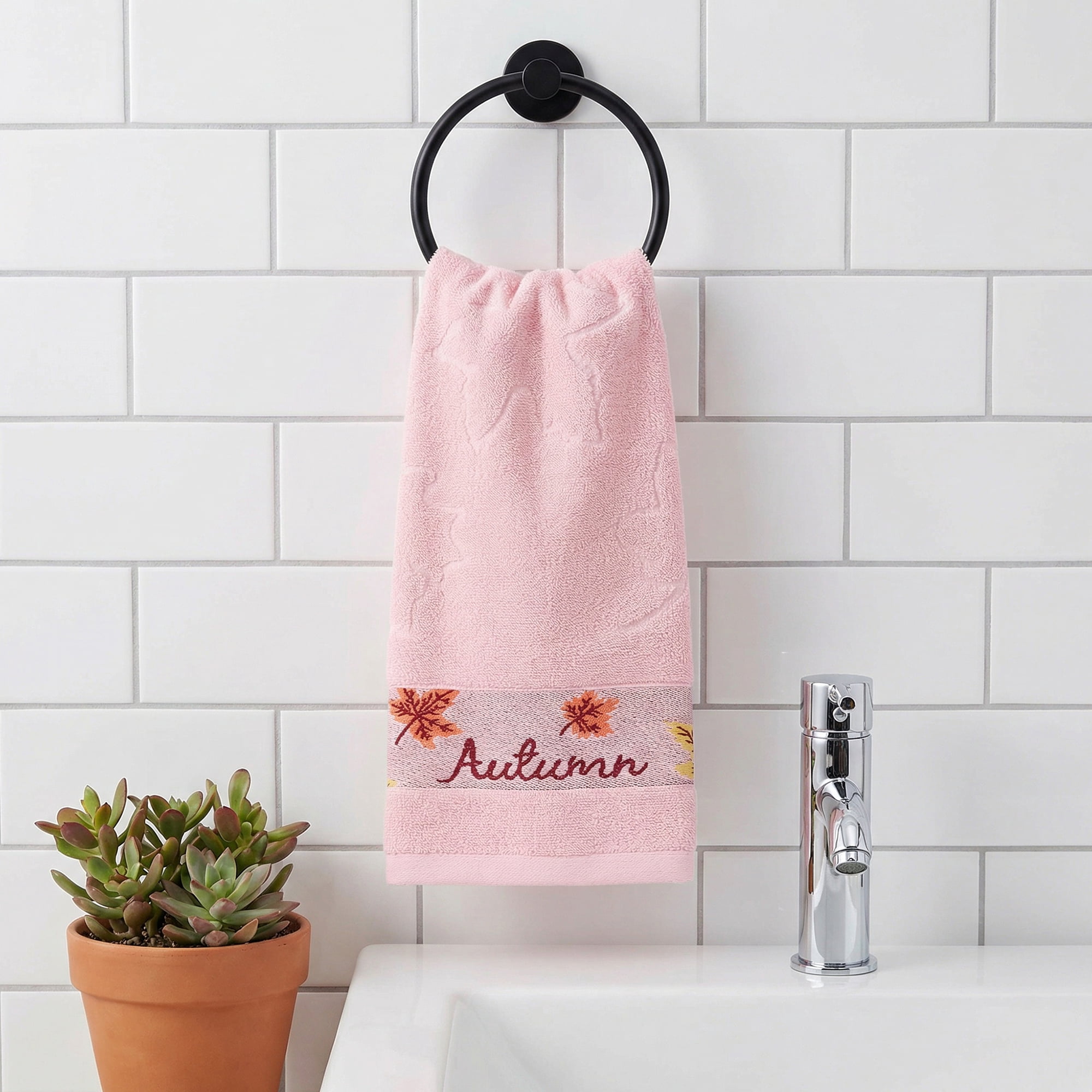 Unique Bargains Maple Leaf Jacquard Soft Absorbent Quick Dry Towels Pink 2pk