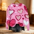thumbnail image 2 of Women's Valentines Day Fleece Lined Sweatshirt Long Sleeve Heart Graphic Print Crewneck Pullover Top for Party Pink 5XL, 2 of 5