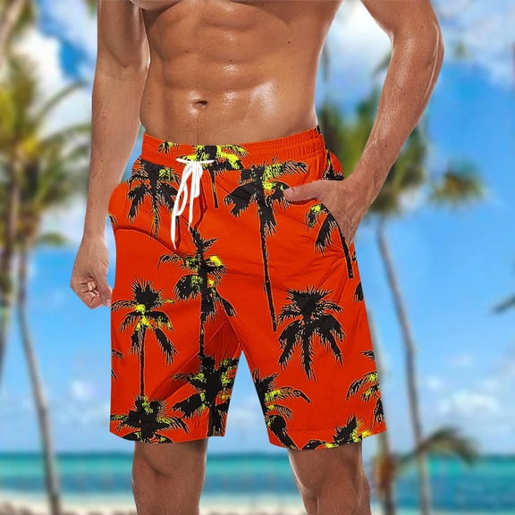 COSFO Hawaiian Swim Shorts for Men Beach Quick Dry Casual Board Shorts Relaxed Fit Stretch Summer Drawstring Elastic Waist Bathing Suits