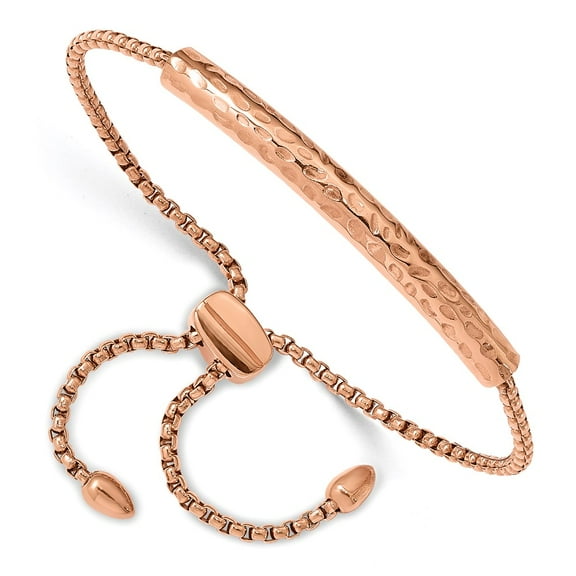 Chisel  Stainless Steel Polished Hammered Rose IP-plated Adjustable Bar Bracelet