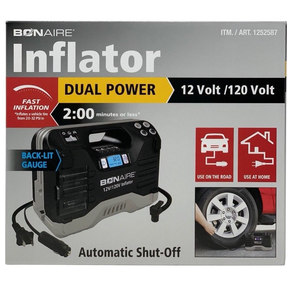 Bonaire Inflator Dual Power 12/120 Volt, Fast, Automatic Shut-Off