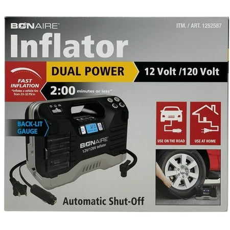 Bonaire Inflator Dual Power 12/120 Volt, Fast, Automatic Shut-Off, Digital Gauge