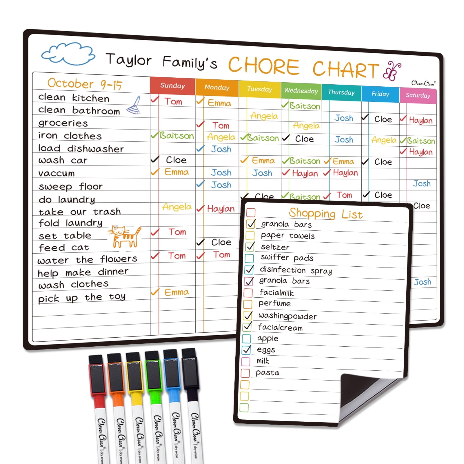 Clever Clean Magnetic Dry Erase Chore Chart Board photo 1