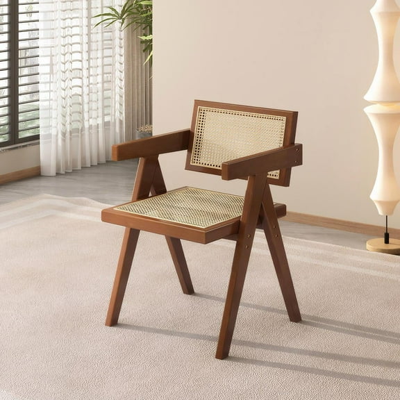 Resenkos Mid-Century Rattan Accent Dining Chair for Indoor and Outdoor Use - Brown