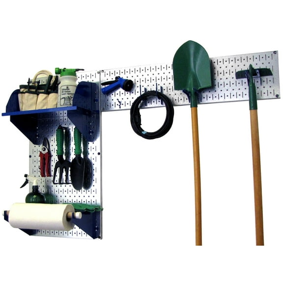 Wall Control Pegboard Garden Tool Board Organizer with Metallic Pegboard and Blue Accessories