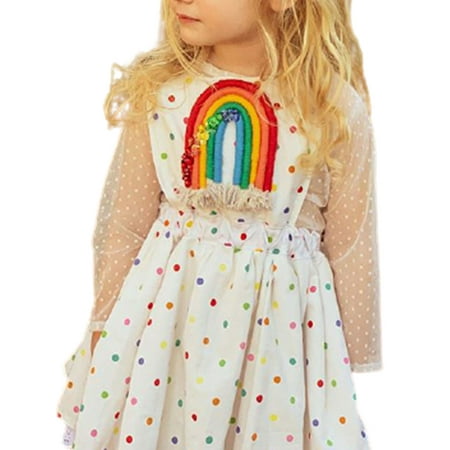 

Binwwede Newborn Baby Girls Princess Dress Rainbow Colorful Polka Dot Print Sleeveless Backless A-Line Dress MHXX