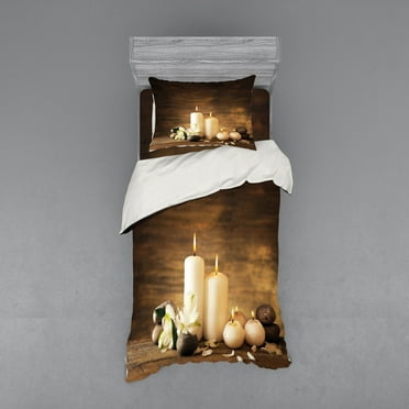 Ambesonne Winter Bedding Set 3 Pcs, Valetines Day Flowers, Twin XL, White Black and Brown