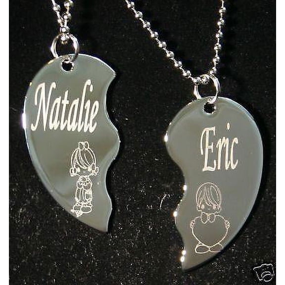 PERSONALIZED SPLIT HEART PRECIOUS MOMENTS NECKLACE SET STAINLESS STEEL