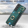 thumbnail image 3 of Wallet Case Compatible with Samsung Galaxy S21 FE with Card Holder, 360° Rotation Finger Ring Stand PU Leather Cover Drop Protection with Magnetic Snap Case Cover for Galaxy S21 FE - Green, 3 of 8