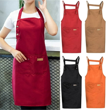 

Cheer.US Adjustable Bib Aprons Water Oil Stain Resistant Black Chef Cooking Kitchen Cartoon Pattern Aprons with Pockets for Men Women
