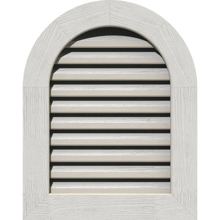 

12 W x 36 H Round Top Gable Vent (17 W x 41 H Frame Size): Primed Functional Rough Sawn Western Red Cedar Gable Vent w/ 1 x 4 Flat Trim Frame