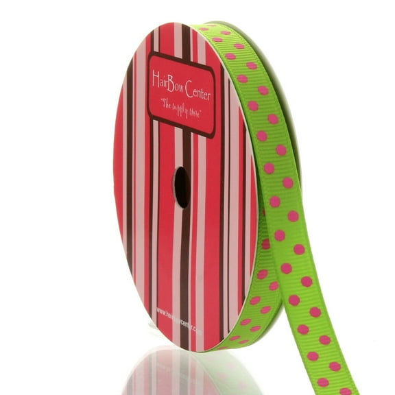 3/8" Apple Green/Hot Pink Dots Grosgrain Ribbon 50 Yard
