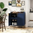thumbnail image 5 of HLR 32"W Wine Bar Cabinet with 2 Door Fluted Texture, Modern Coffee Cabinet with Rack&Glass Holder, Blue, 5 of 9