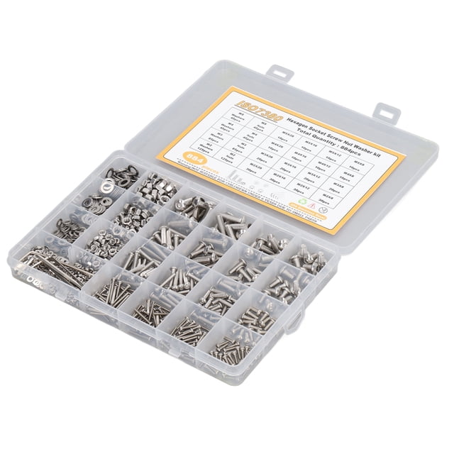 Kit de Fixation en Acier Inoxydable 884 Pcs avec Vis Hexagonale M2-M5, Écrous, Rondelles et Clés - Matériel Résistant à la Corrosion 304 SS pour Connexions Sécurisées (Caractères : 160)