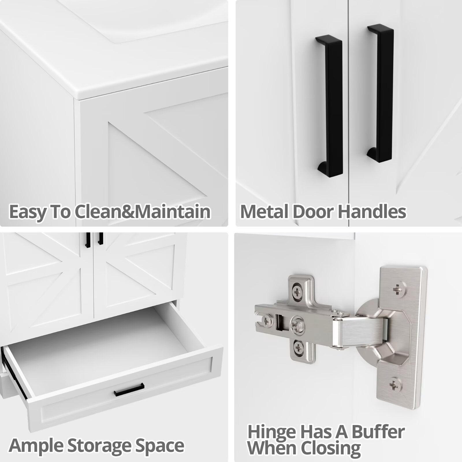 30" Farmhouse Bathroom Vanity with Ceramic Sink, Floor Standing Single Basin Vanity Set, Bathroom Cabinet with Drawer 2 Soft Closing Doors and Metal Handle, White