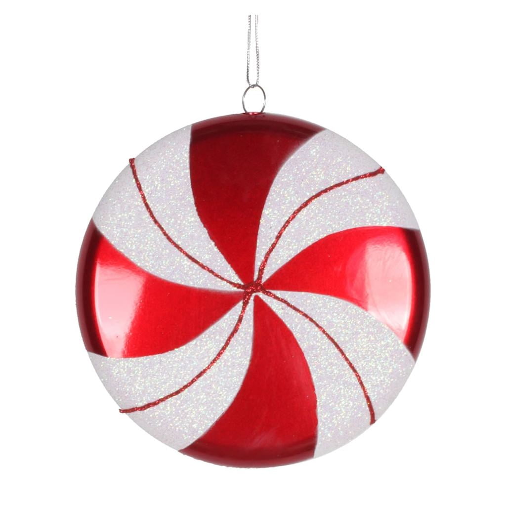 Vickerman 6" Swirl Flat Candy Christmas Ornament, Red