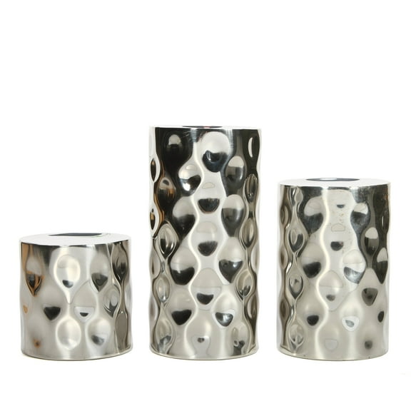 Hosley's Silver Metallic Finish Pillar Holders, 3" , 5", 7" High, Pebble Pattern. Ideal GIFT for Wedding, Party, Home, SPA, Aromatherapy, Reiki, Votive, Tea Light, Candle Garden …