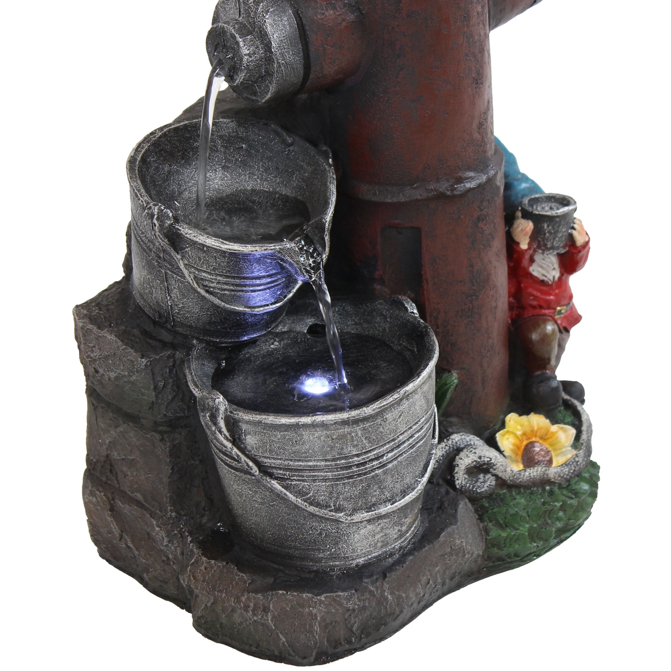 Sunnydaze Fire Hydrant Gnomes Polyresin Outdoor Water Fountain with Lights