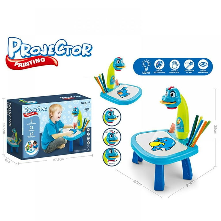 Kid Toys,Drawing Projector Table For Kids Trace and Draw Projector Toy Child  Smart Projector Sketcher Desk Learning Projection Painting Machine For Boy  Girl 3-8 Years Old (No Battery) Blue-Green 