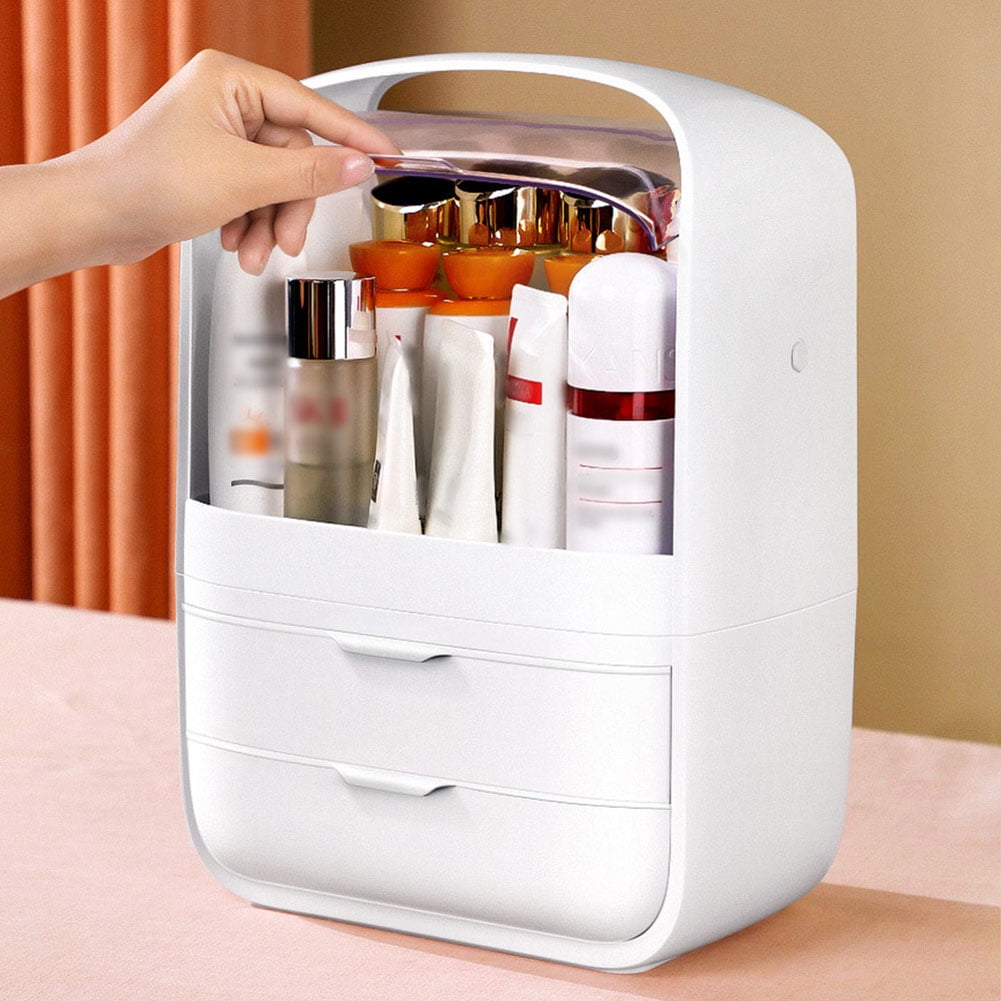 Resenkos Modern Makeup Storage, Makeup Organizer and Storage Cosmetics Organizer Box for Countertop with Lid & Drawers, White Resenkos Modern Makeup Storage, Makeup Organizer and Storage Cosmetics Organizer Box for Countertop with Lid & Drawers, White