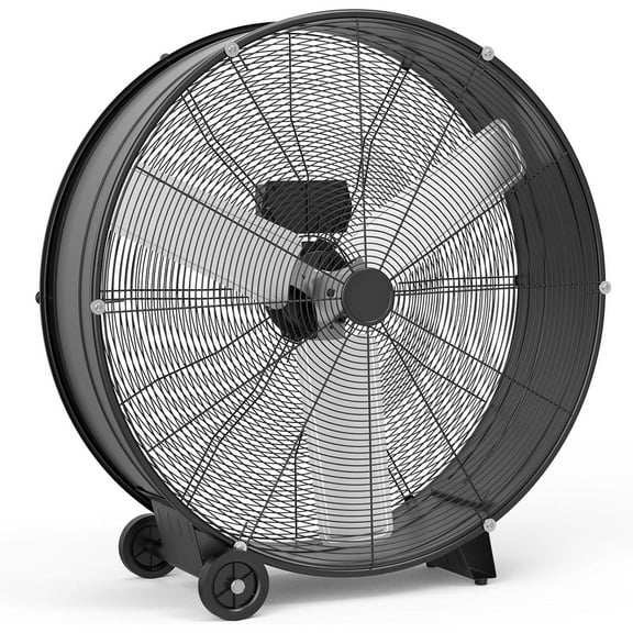 Pinypikaka 30" Industrial Drum Fan, 6000CFM Heavy Duty Floor Fan, Powerful 3-Speed Air Circulator with Rubber Caster, 330W Metal Shop Fan for Warehouse Workshop Factory Garage & Basement