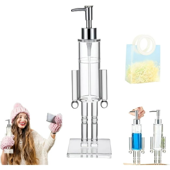 Nutcracker Soap Dispenser, Decorative Refillable Christmas Hand Soap Bottle, Transparent Acrylic Festive Wash Liquid Lotion Pump for Holiday Bathroom & Home Kitchen Accessories Decor Gifts(1PC)