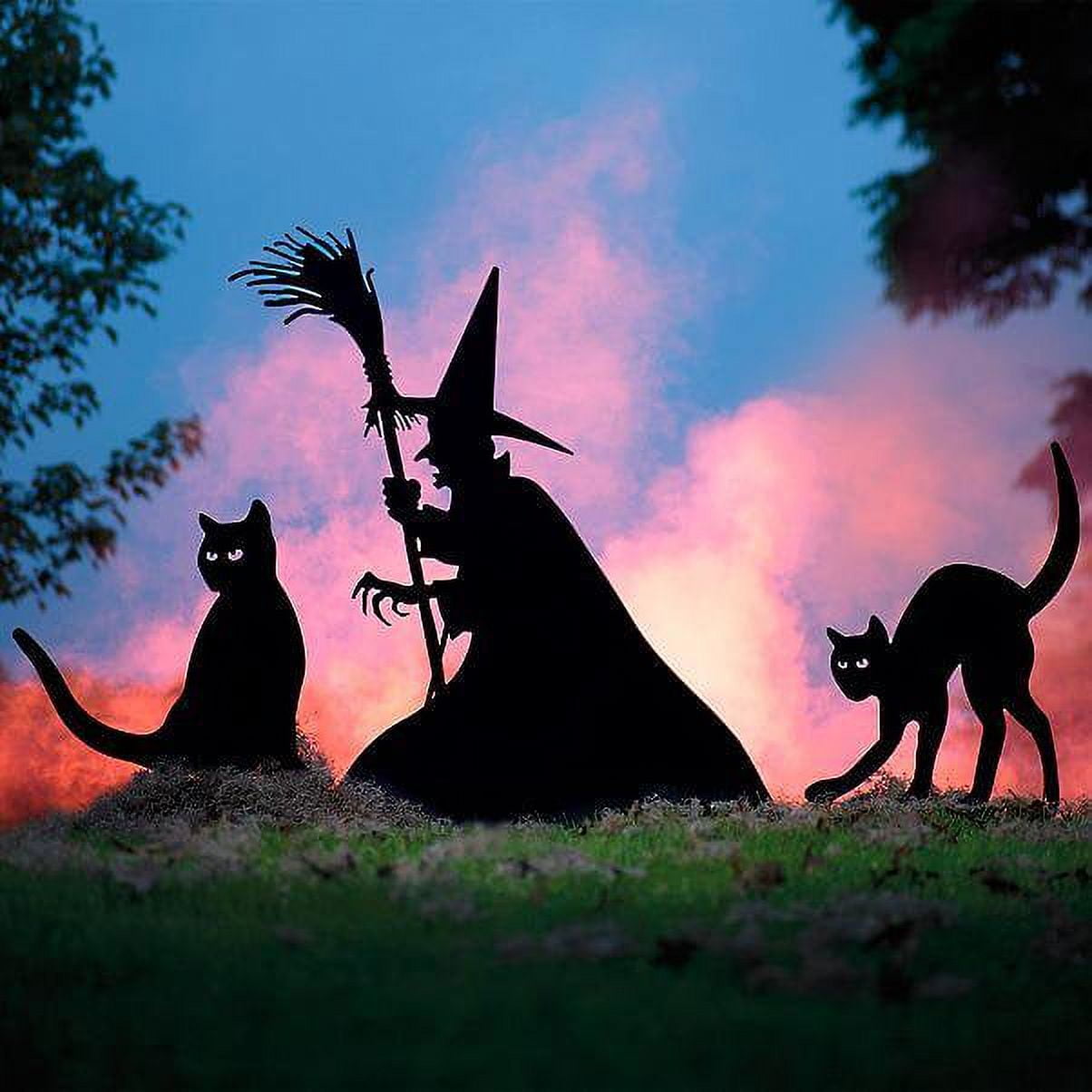 6 Silhouettes De Chats Squelettes Lumineux Halloween - Déco Jardin Extérieur, Plastique Fluorescent Vert