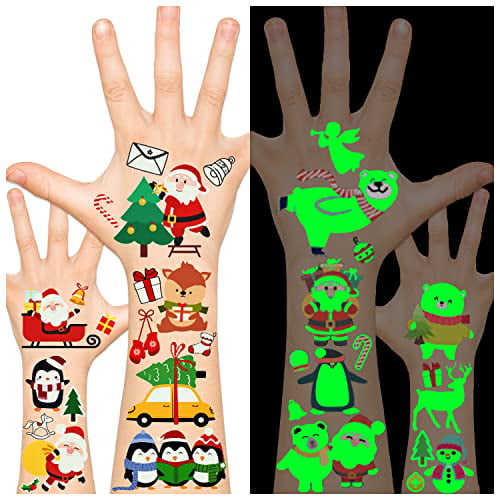 10 Sheets Luminous Christmas Temporary Tattoos for Kids Christmas Decorations Christmas Stickers for Xmas Party Supplies Favors Gift Bags Leesgel Christmas Stocking Fillers 