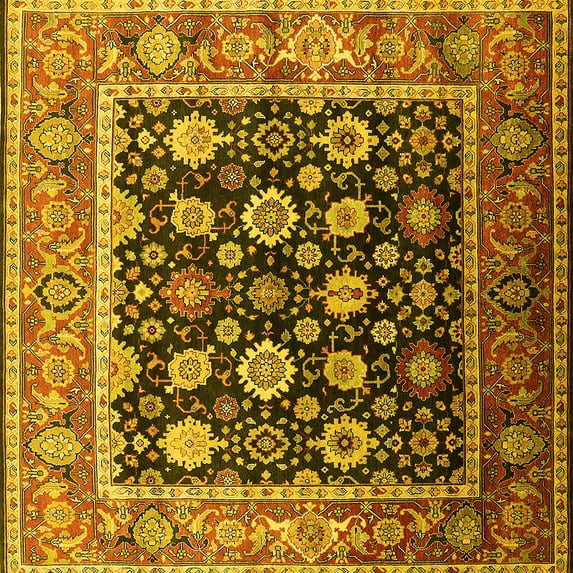 Ahgly Company Machine Washable Indoor Square Oriental Yellow Traditional Area Rugs, 3' Square