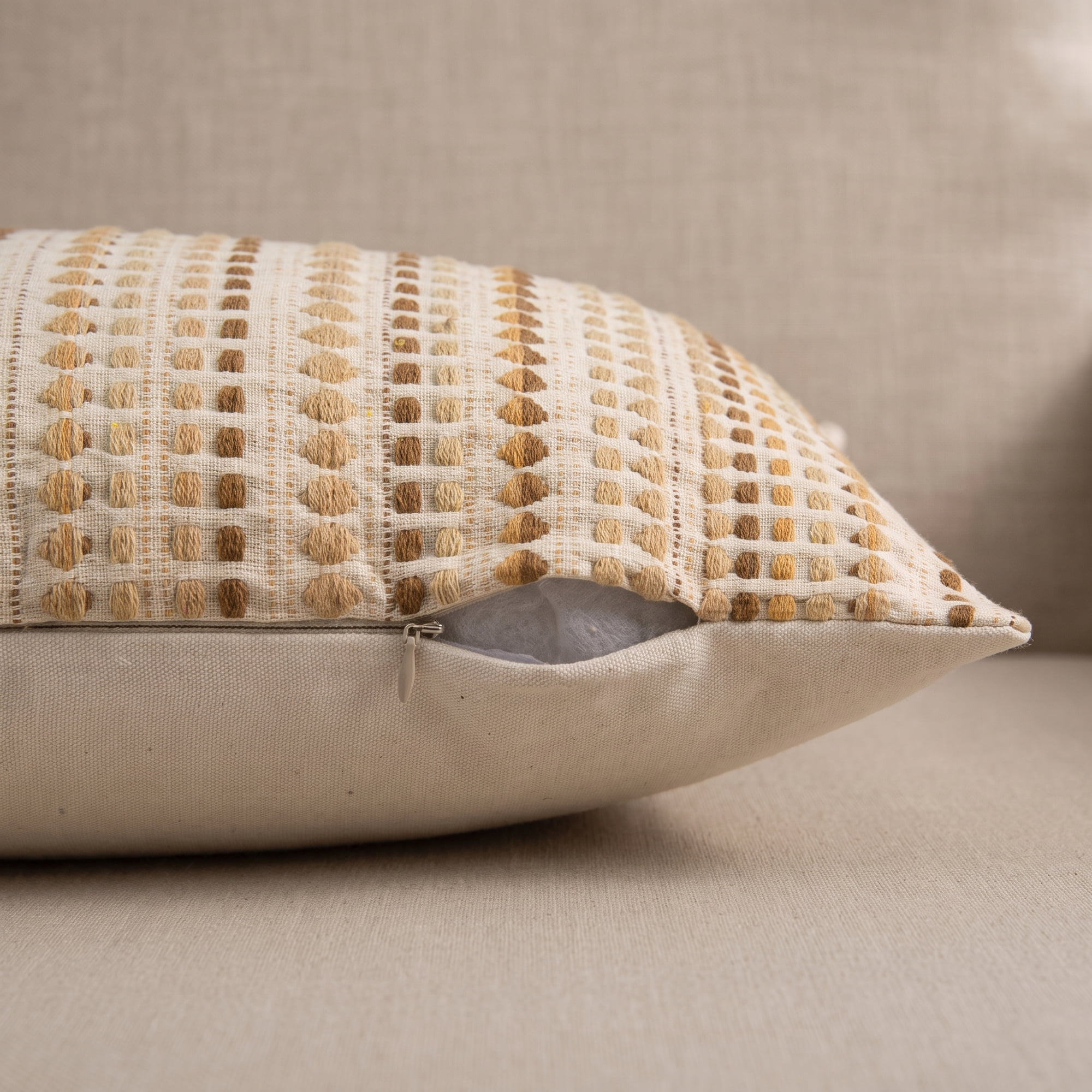 Unique Bargains Chenille Geometric Throw Pillow Covers 2 Pc Striped Cases Khaki 20"x12"