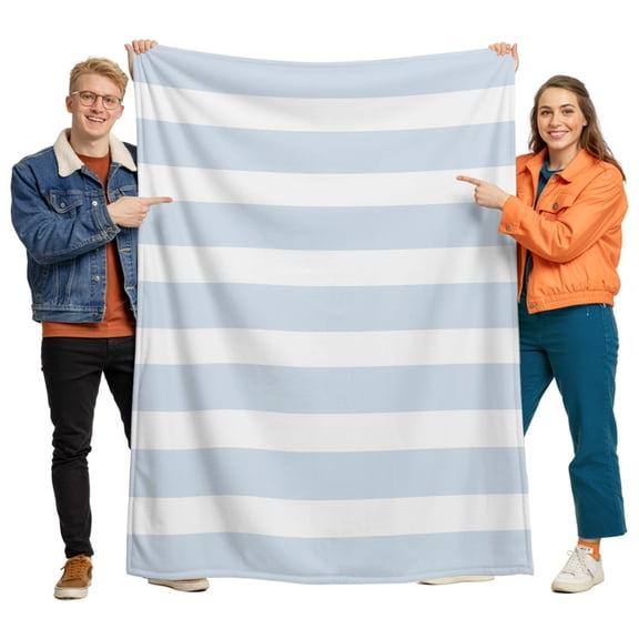 Flannel Throw Blanket for Couch Sofa Bed, Sky Blue Stripes Coastal Soft Cozy Warm Fuzzy Blanket 40x50in