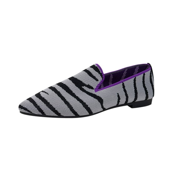 qkdmdw Purple Women'S Animal Print Slip On Shoes Pointed Toe Mesh Material Casual Flat Shoes For Outdoor And Indoor Leisure Wear