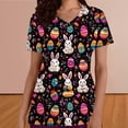 thumbnail image 4 of WHLBF UTTOASFAY Easter Tops for Women Easter Bunny Egg Print Printed Casual V-neck Short Sleeved Printed Pocket Scrubs,Women's Easter Shirts Black XXL, 4 of 6