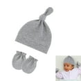 thumbnail image 2 of 1 Set Elastic Newborns Hand Cover Scratch Resistant Mittens Stylish Baby Gloves with Bonnet Hat for Indoor Outdoor, 2 of 5