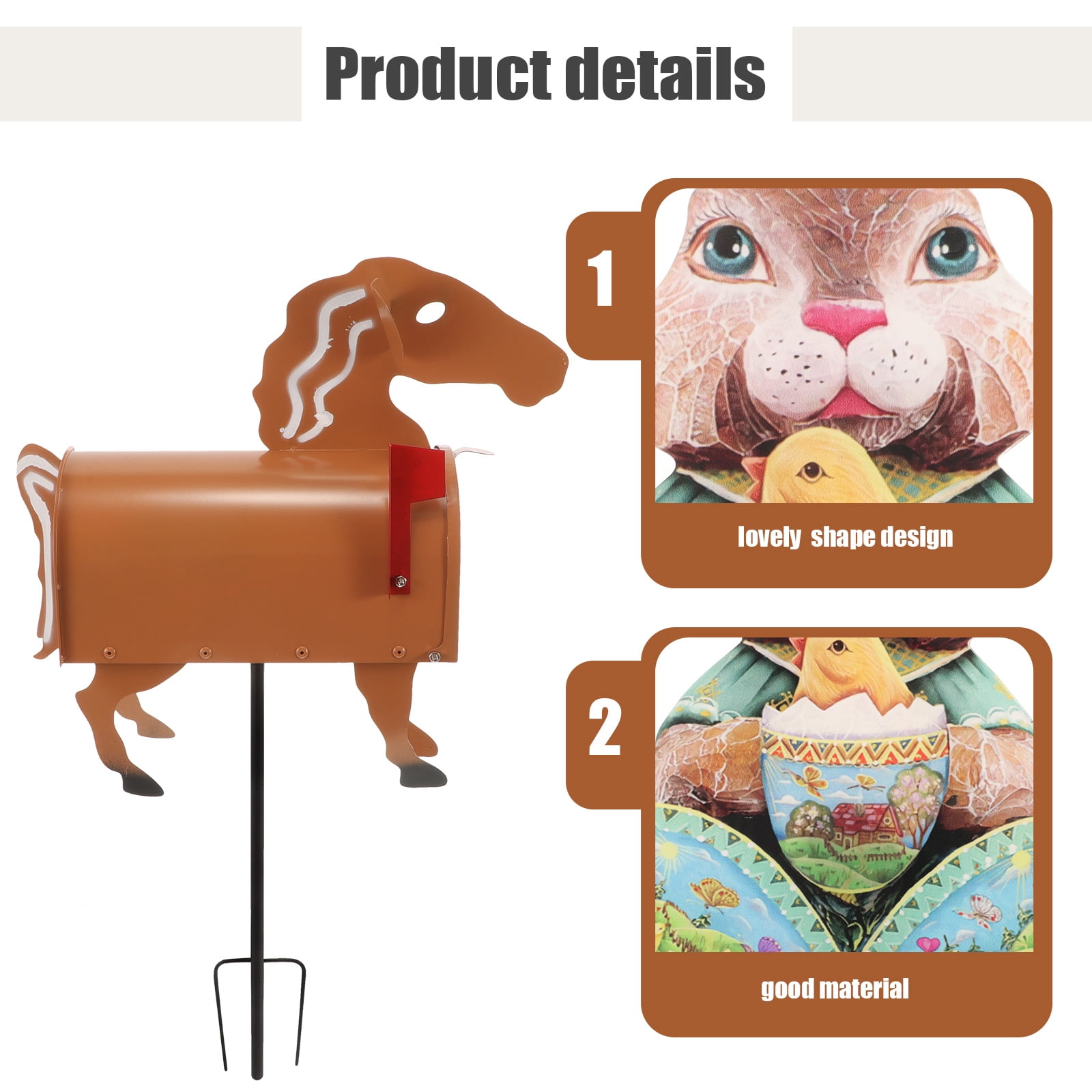 HONMEET Outdoor Wall-Mounted Mailbox Horse Shaped Iron 1Set 11.4X11X4.5In