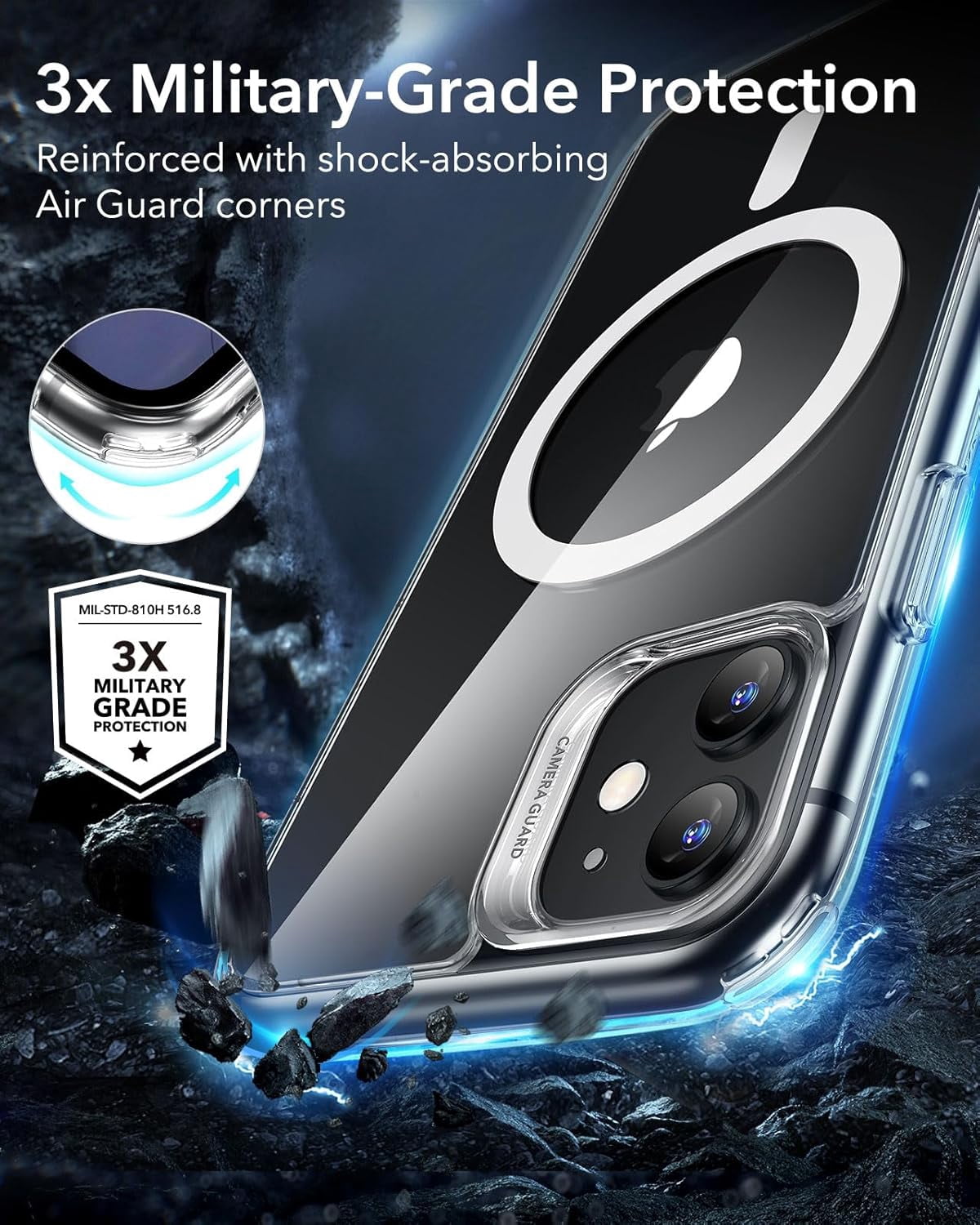 JJEAN-for iPhone 11 Phone Case, Compatible with MagSafe, Shockproof Military-Grade Protection, Magnetic Phone Case for iPhone 11, Classic Hybrid Case (HaloLock), Clear