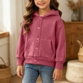 thumbnail image 2 of Child Winter Jacket Girl Dqueduo Boys And Girls Button Down Hooded Fleece Long Sleeve Pocket Casual Coat Jacket Wine 7-8 Years, 2 of 10