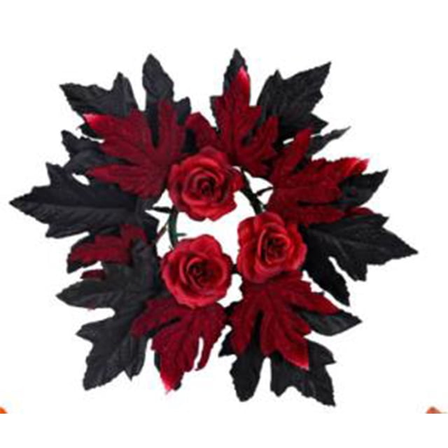Halloween Candle Wreath Maple Leaf Rose Candlestick Decorative Ring Desktop Decoration Party Supplies Decoration