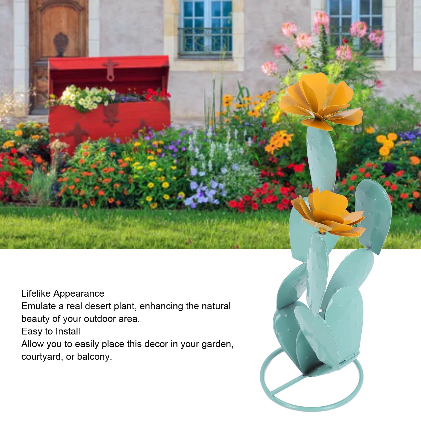 Nieyigj Colorful Metal Prickly Pear Cactus Statue Garden Art Decor, Iron Cactus Sculpture for Outdoor Yard Patio Balcony (10.24 inches / 26 cm)