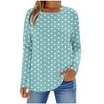 thumbnail image 2 of Tops for Women Long Sleeves Polka Dot Round Neck T-Shirt Light Blue Womens Blouse, 2 of 5