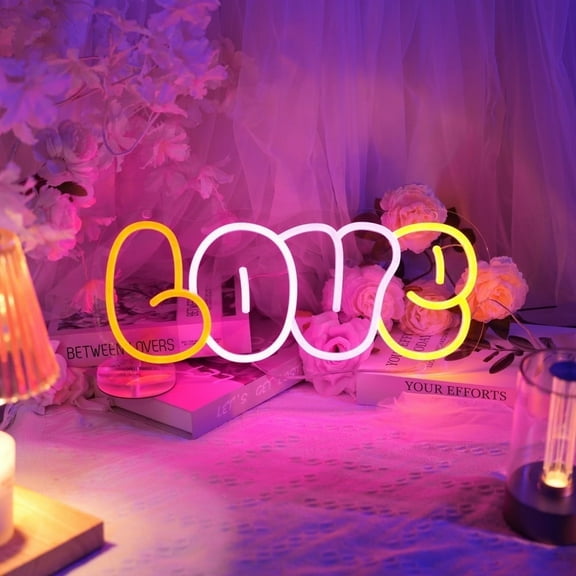 iDecoMart LOVE Neon Signs 17.7 in x 9 in, Power by USB Colorful LED Neon Lights Romantic Decor Room Hanging Wall