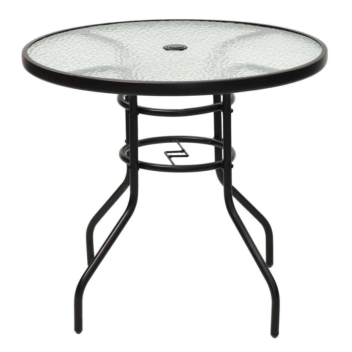 Ghp 31 5 Round Black Steel 5mm Tempered Gl Patio Table With 2 Round Black Steel 5mm Tempered Gl