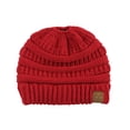 thumbnail image 2 of C.C BeanieTail Soft Stretch Cable Knit Messy High Bun Ponytail Beanie Hat, Red, 2 of 3