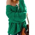thumbnail image 1 of Women's Off Shoulder Long Sleeve V-Neck Ribbed Cable Pullover Sweaters Loose Fitting Jumper Tops, 1 of 6