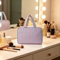 thumbnail image 1 of Four Layer Striped Toiletry Bag with Wet and Dry Separation, Large Capacity Travel Cosmetic Makeup Organizer, Waterproof Polyester, 28 x 19 x 7 cm, Multicolor, 1 of 7