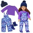thumbnail image 4 of Sophia's Ikat Print Snow Bib Overalls, Long Sleeve Tee, Fleece Hat and Boots Set for 18" Dolls, Purple, 4 of 4