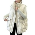 thumbnail image 2 of Hvyesh Puffer Vest for Women 2025 Trendy Sleeveless Puffer Coat Zipper Solid Padded Gilet Casual Zip Pockets Waistcoat Outdoor Hiking Jacket with Pockets, 2 of 8