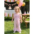 thumbnail image 4 of BemeyourBBs Toddler Baby Girls Birthday Outfit Romper Overalls 1 2 3 Years Old Birthday Clothes Little Girl Cami Jumpsuit Sleeveless Letter Balloon Embroidery Plaid Suspender Flared Pants, 4 of 9