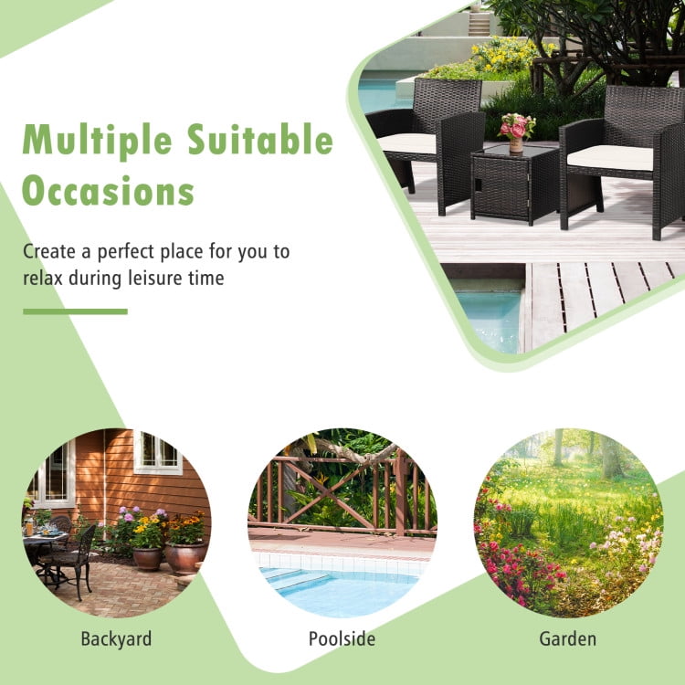Aimee Lii 3 Pieces Patio Wicker Furniture Set with Storage Table and Protective Cover, Outdoor Patio Furniture, Beige